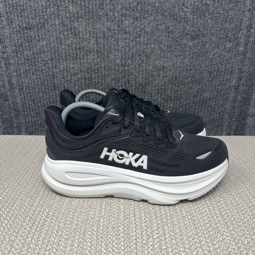 Hoka One One Bondi 9 Black White Athletic Running Shoes Mens 8 4E X-Wide
